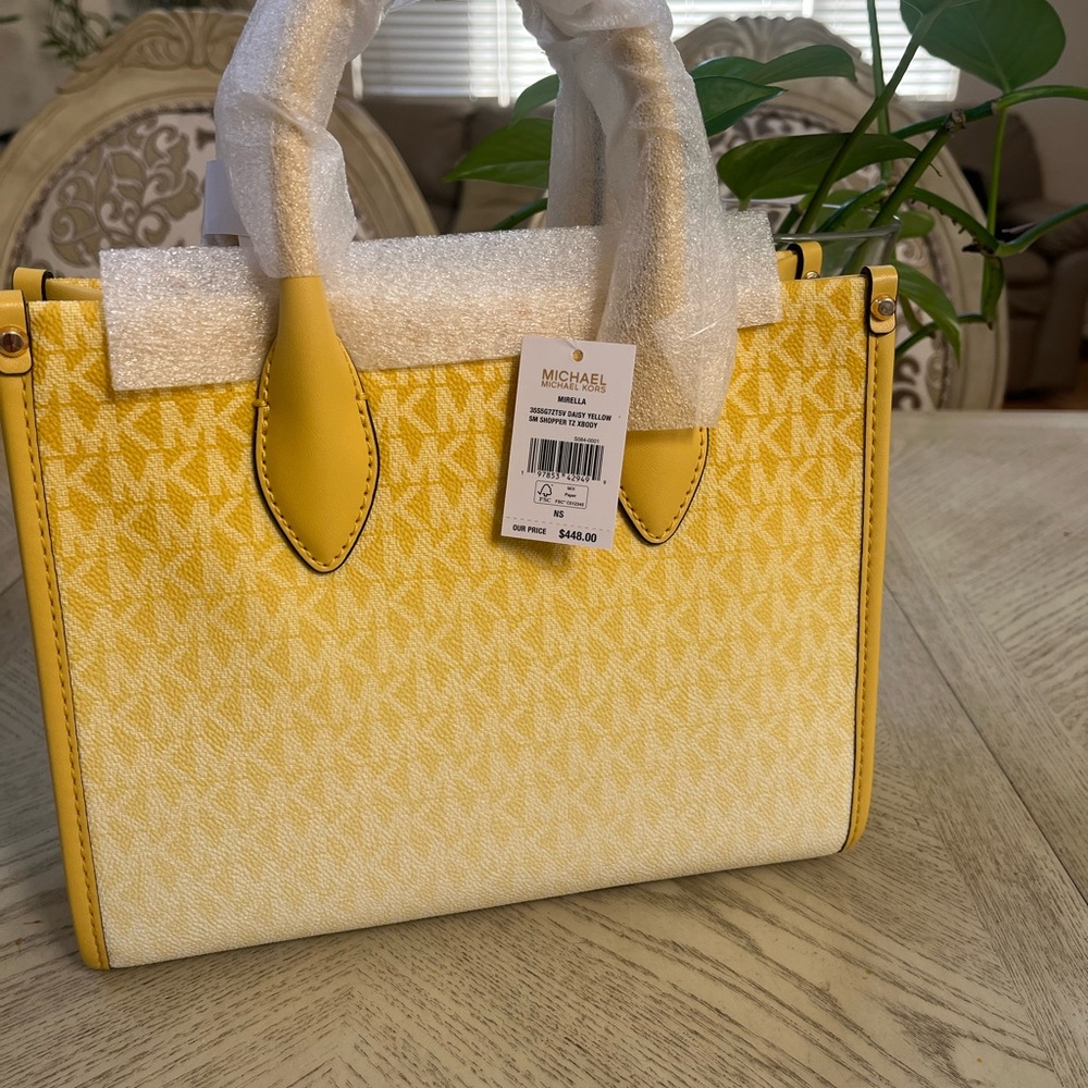 Michael Kors Yellow Tote Bag with Monogram Pattern